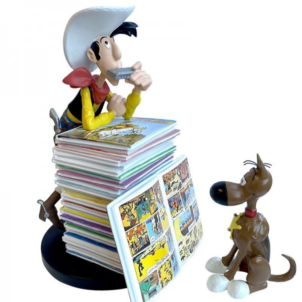 Lucky Luke & Rantanplan mit Bücherstapel Figur