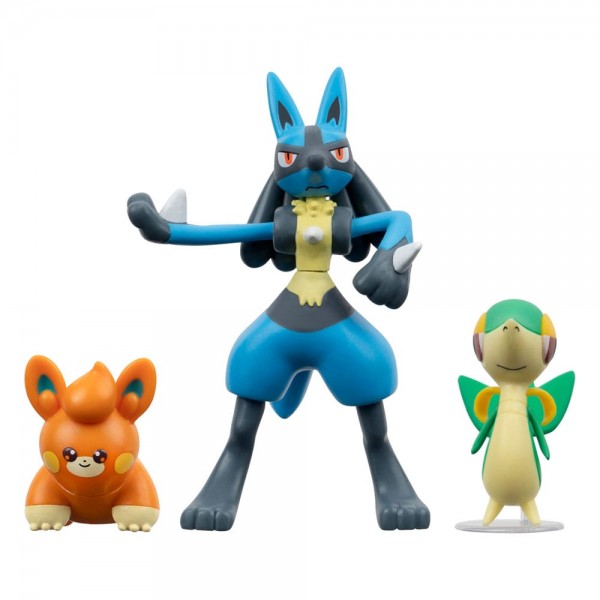 Pokémon Battle Figure Set Figuren 3er-Pack Serpifeu, Pamo, Lucario 5 cm